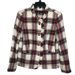Talbots Ivory Red Tartan Plaid Wool Blend Classy Holiday Jacket Women’s Sz 6